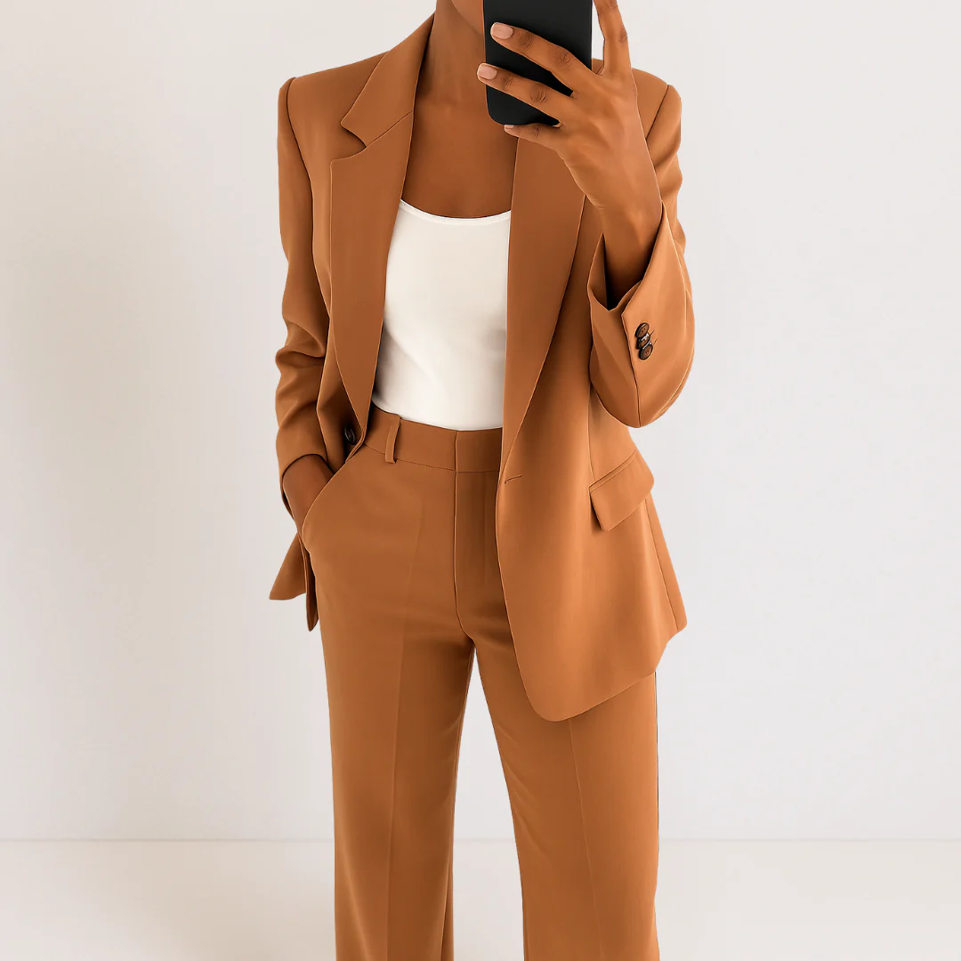 Moderne Blazer Outfit met Opvallende Streeprand