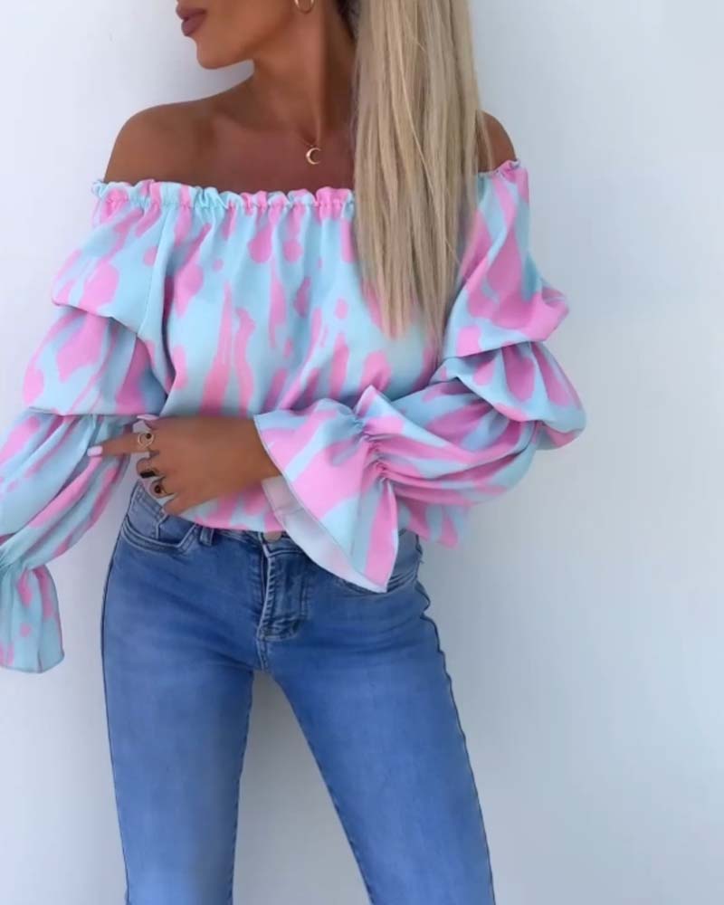 Kleurrijke Printed One-Shoulder Casual Top