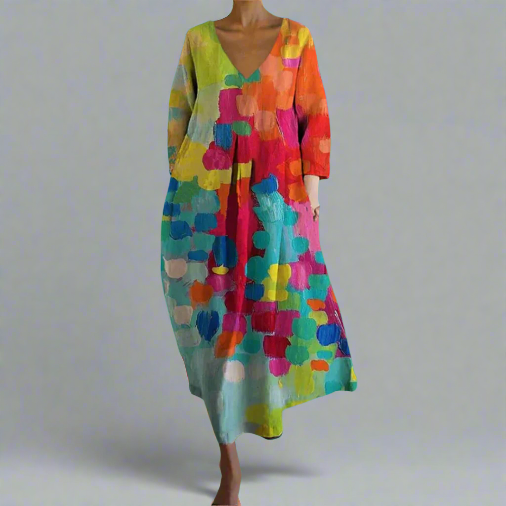 Boho-stijl Kleurrijke V-hals Jurk
