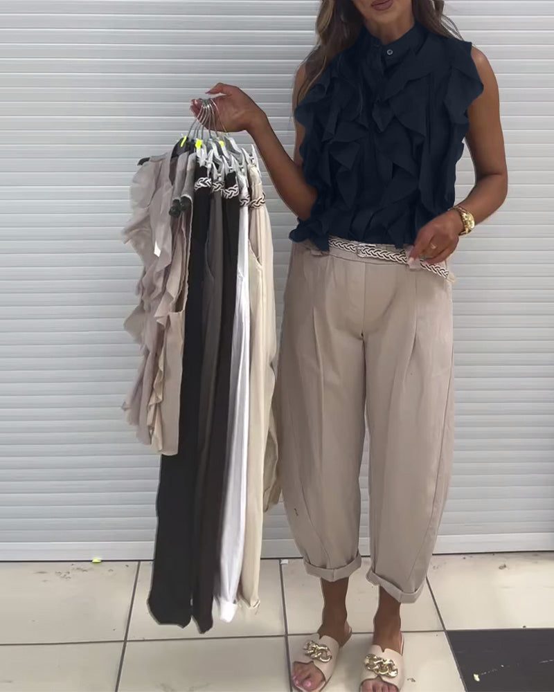 Soft Feel Ruffle Top met elegante drape