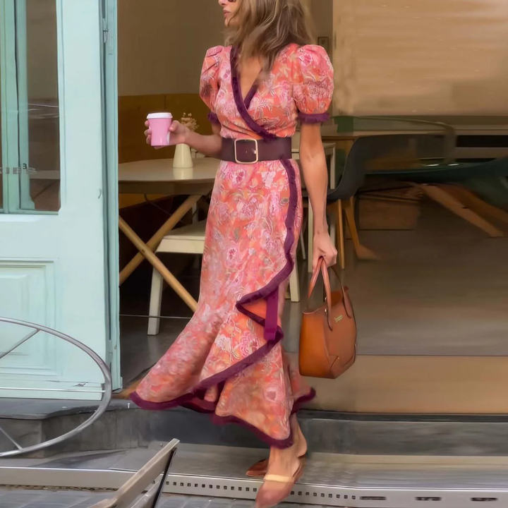 Roze Maxi-jurk met korte mouwen