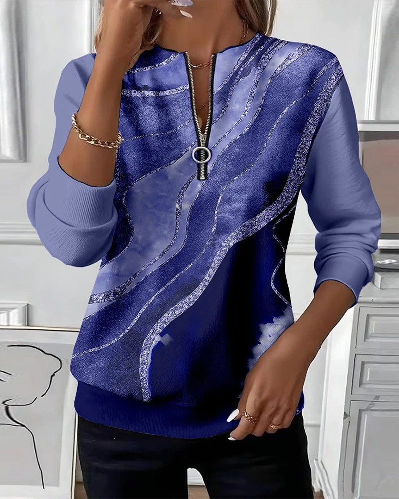 Halve rits vintage print sweatshirt