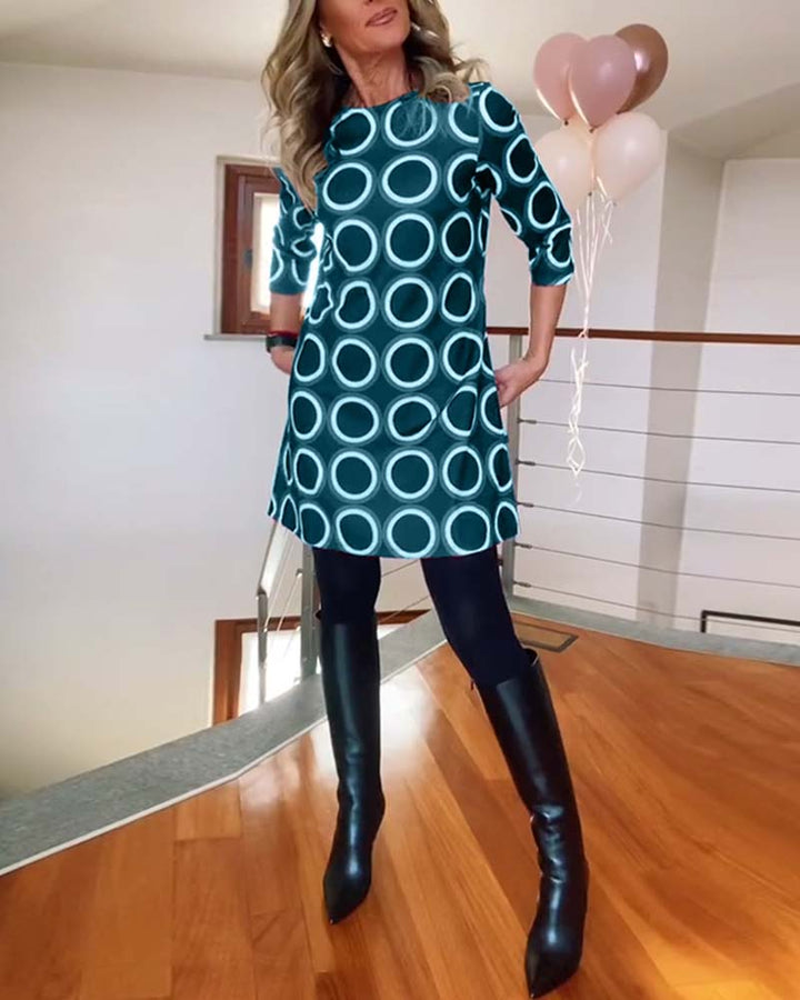 Casual jurk met ronde hals en cirkelprint