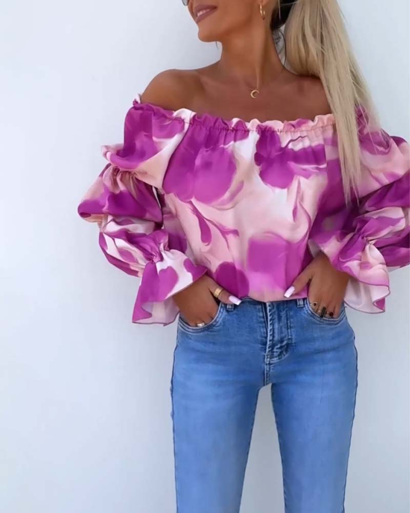 Kleurrijke Printed One-Shoulder Casual Top