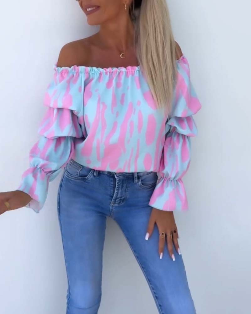 Kleurrijke Printed One-Shoulder Casual Top
