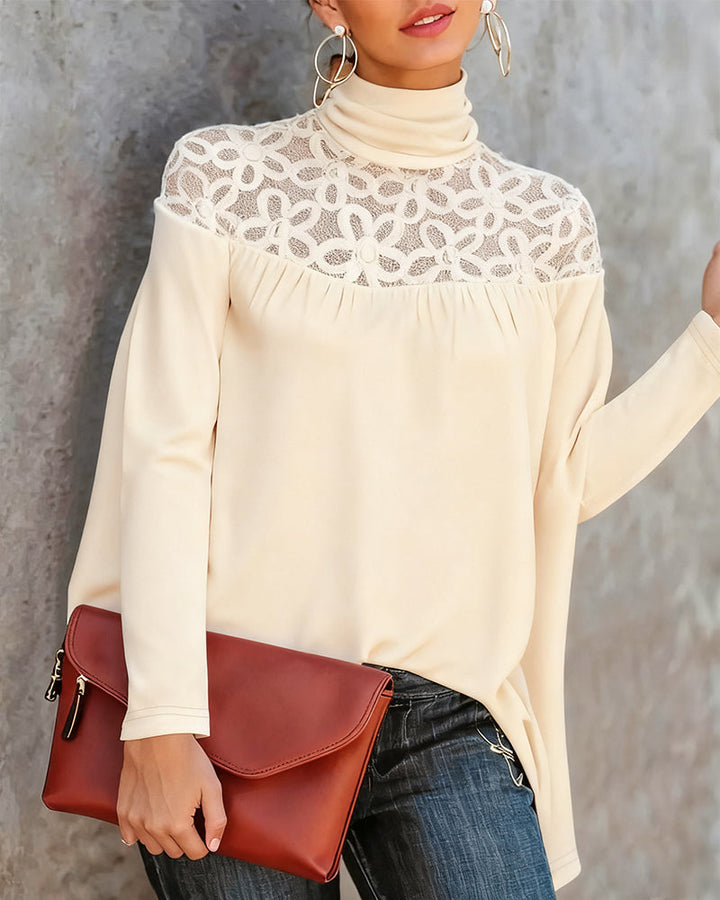 Turtleneck kanten sheer gebreide top