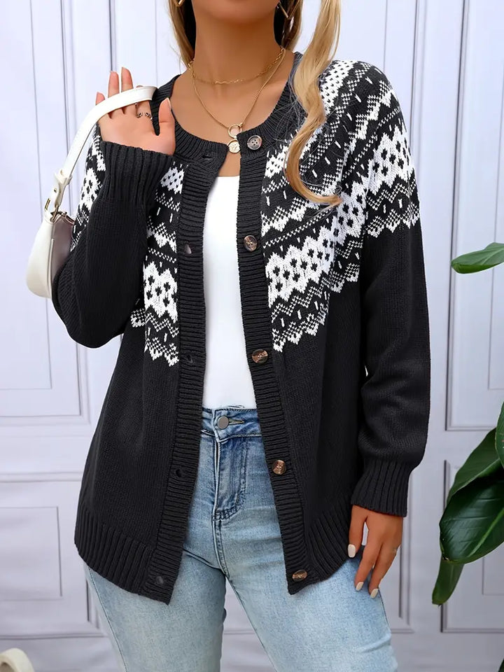 Dames Acrylic Knit Cardigan met geometrisch patroon