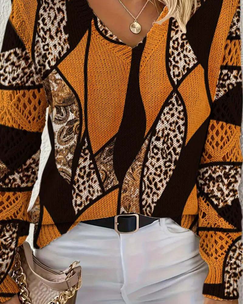 V-hals Trui met Leopardprint en Openbrei