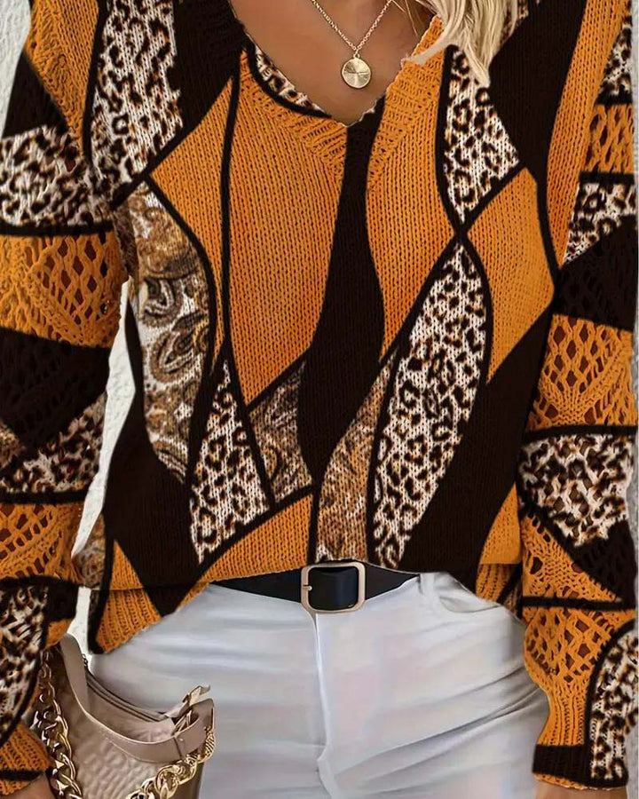 V-hals Trui met Leopardprint en Openbrei