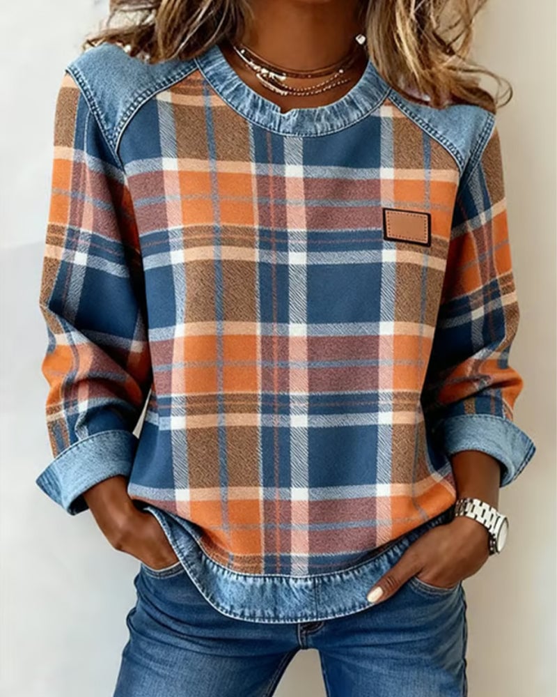 Ruitjes Patchwork Fashion Sweatshirt