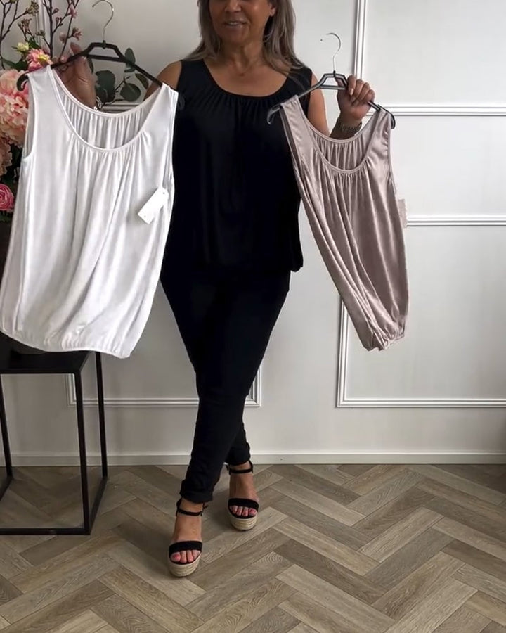 Mouwloze Effen Geplooide Tanktop