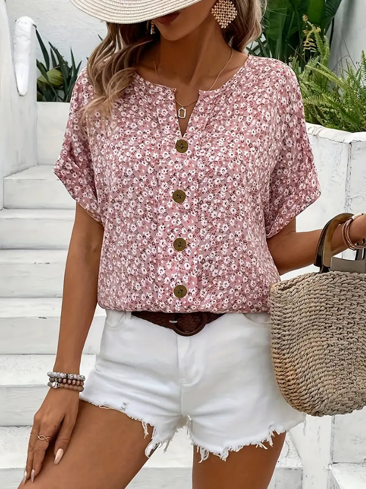 Moeiteloze top met bloemenprint en knoopjes