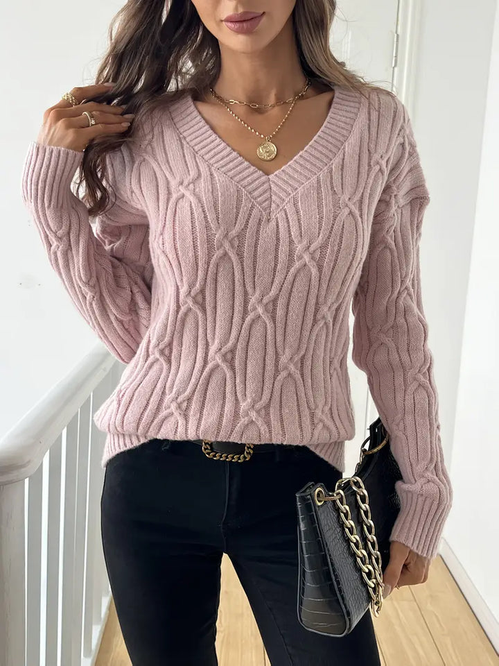 Effen V-hals Cable Knit Trui voor dames