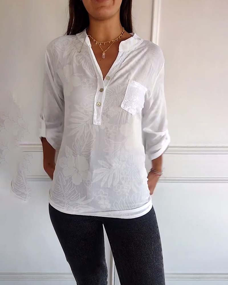 Patchwork Top met Pailletten en Bladprint