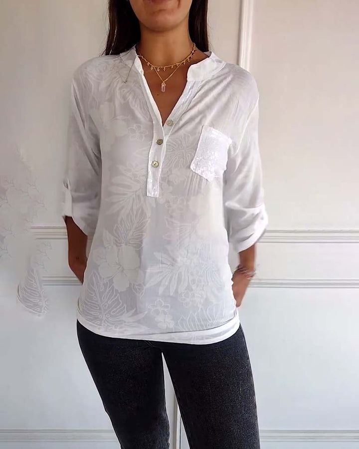 Patchwork Top met Pailletten en Bladprint