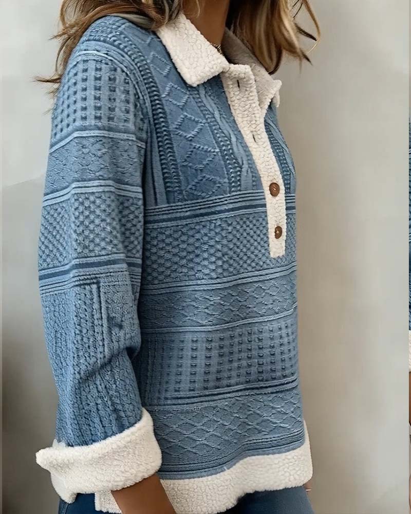 Casual Sweatshirt met Kraag en Patchwork
