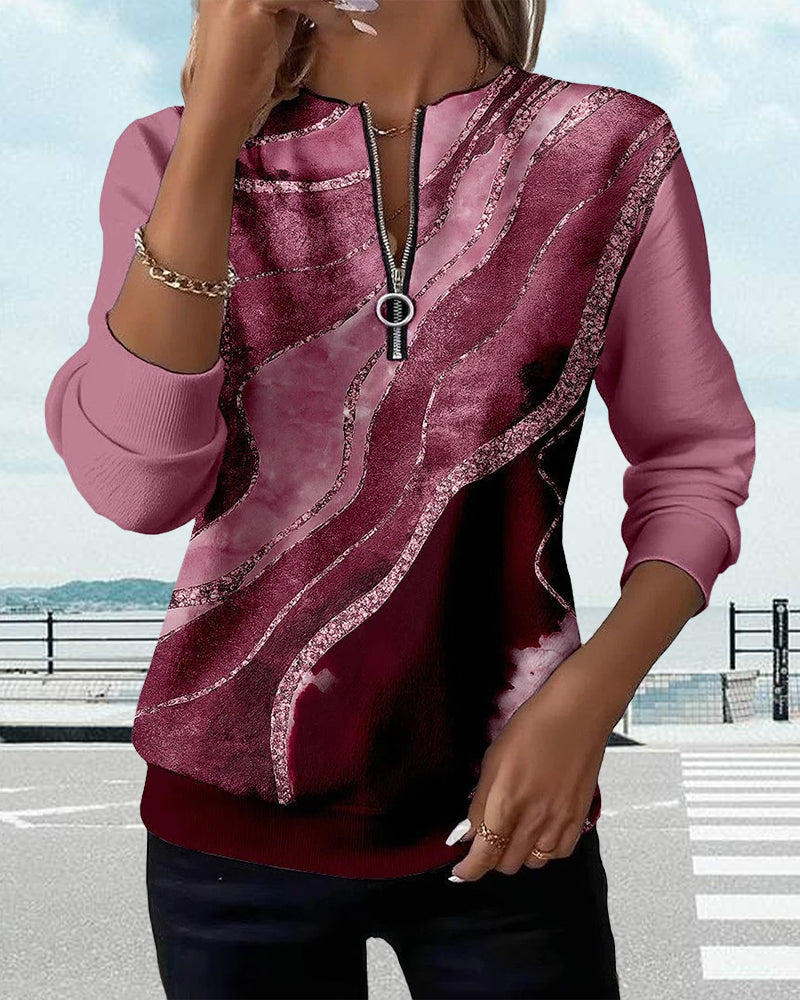 Halve rits vintage print sweatshirt