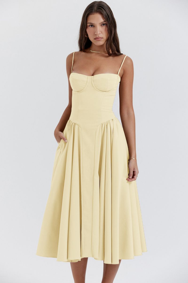 Vintage modieuze mouwloze lange jurk