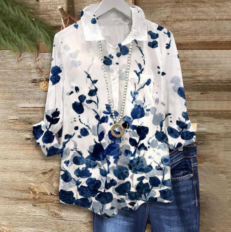 Vintage Overhemd met Kraag en Bloemenprint