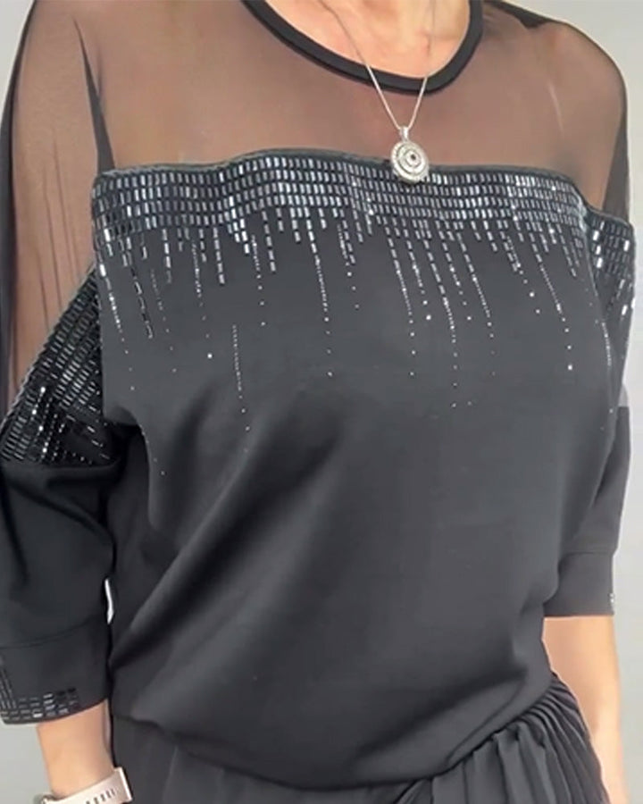 Loose Blouse met Mesh-details