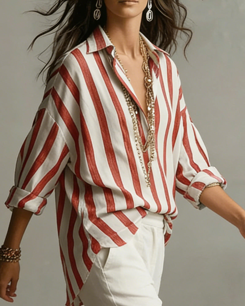 Gestreepte Blouse met Kraag en Lange Mouwen