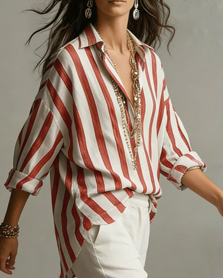 Gestreepte Blouse met Kraag en Lange Mouwen