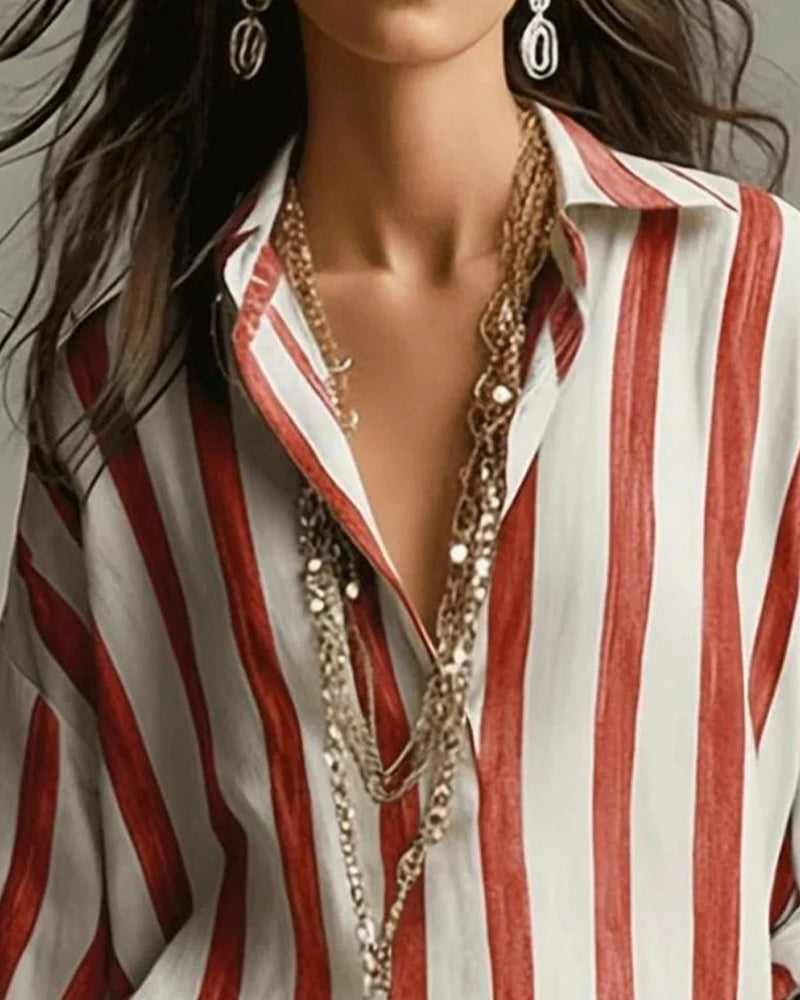 Gestreepte Blouse met Kraag en Lange Mouwen