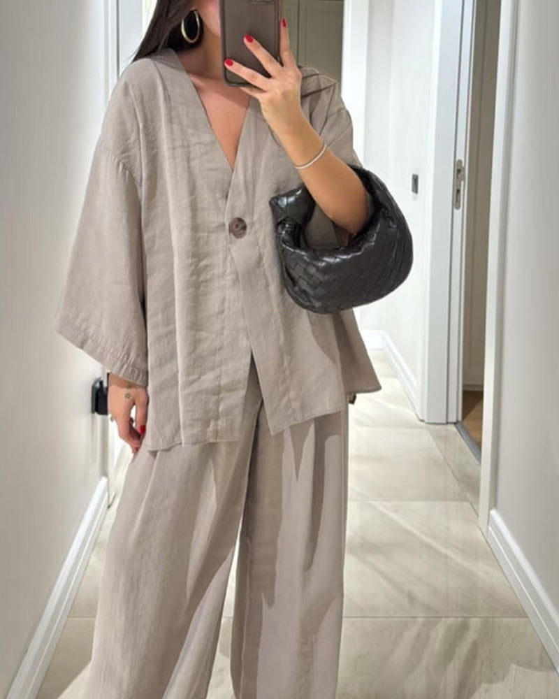 Comfortabele V-hals Casual Tweedelige Set