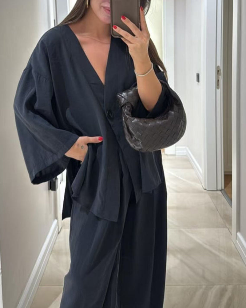 Comfortabele V-hals Casual Tweedelige Set