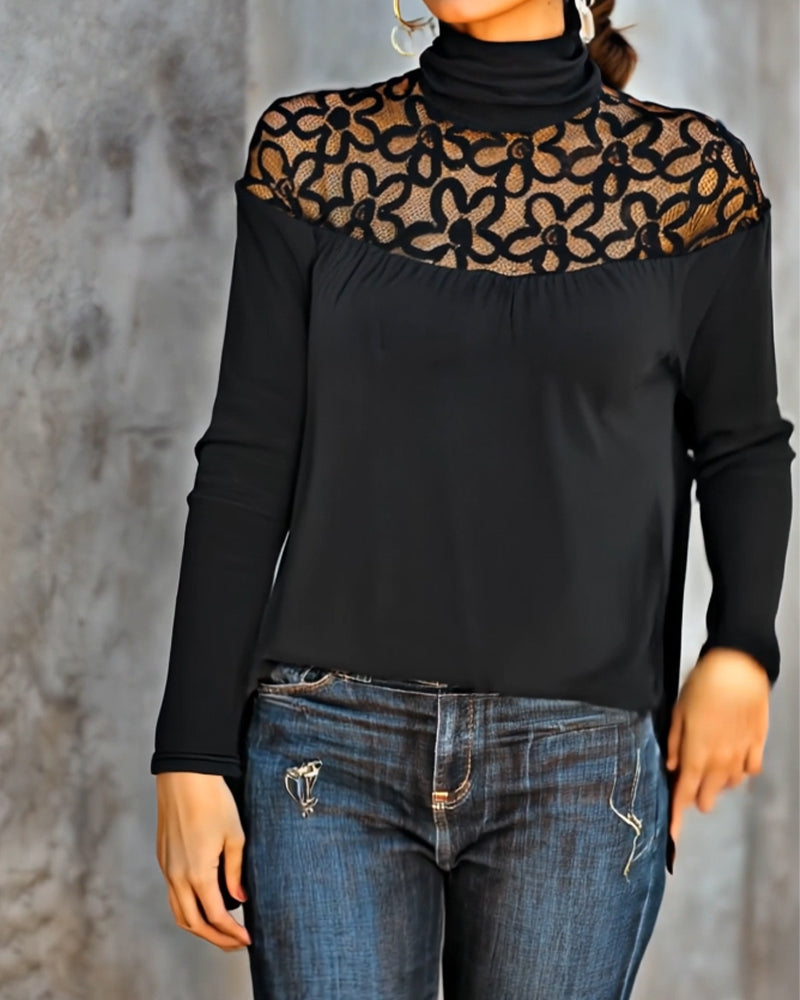 Turtleneck kanten sheer gebreide top