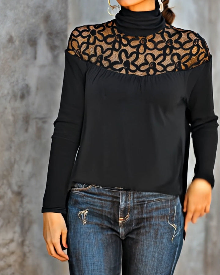 Turtleneck kanten sheer gebreide top
