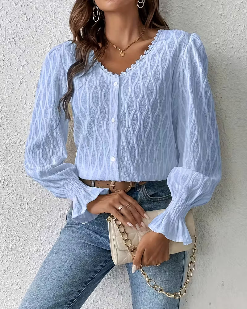 Elegante Jacquard Blouse met Ruches aan de Mouwen