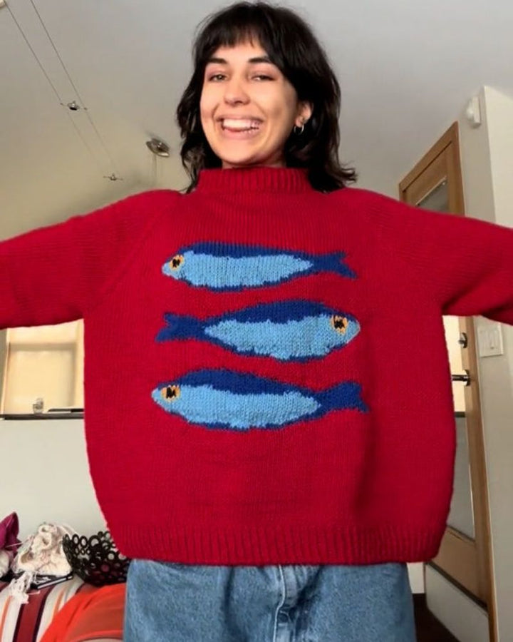 Speelse Fish Print Gebreide Trui
