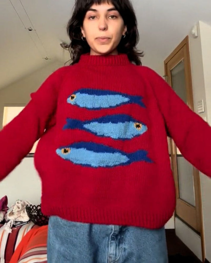 Speelse Fish Print Gebreide Trui