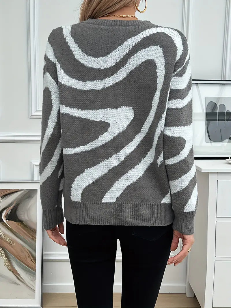 Elegante Gestreepte Color Block Crew Neck Trui