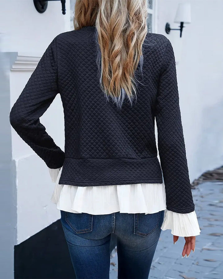 Crew Neck Top met kanten contrast