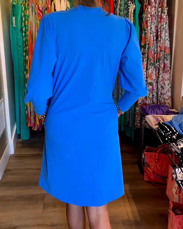 Effen kleur V-hals lange mouw jurk