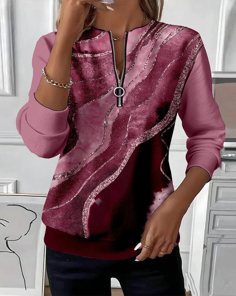 Halve rits vintage print sweatshirt
