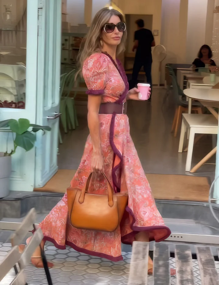 Roze Maxi-jurk met korte mouwen