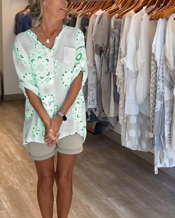 Veelzijdige V-Neck Printed Half Sleeves Blouse