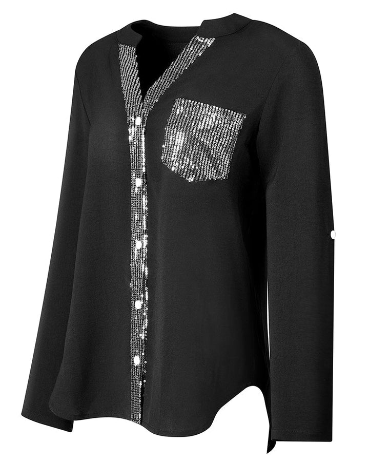 Casual top met sequin-panelen en knoopjes