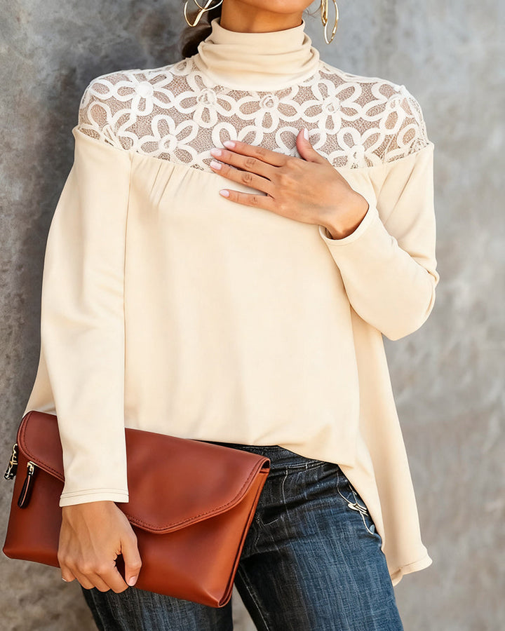 Turtleneck kanten sheer gebreide top