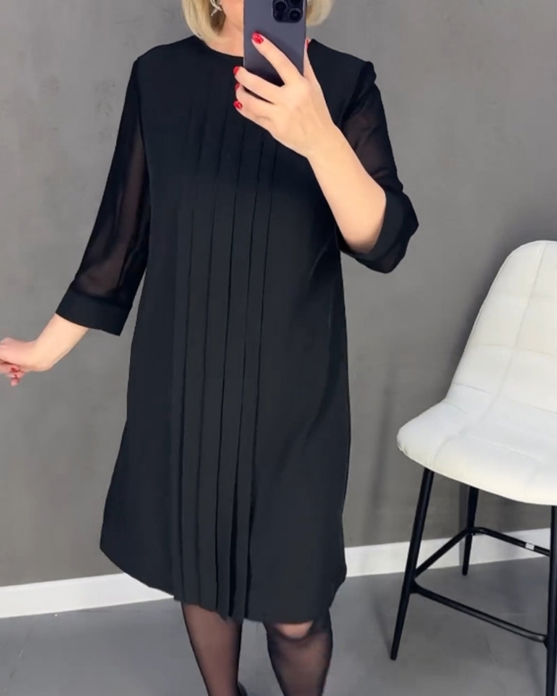 Geplooide patchwork mesh jurk in effen kleur
