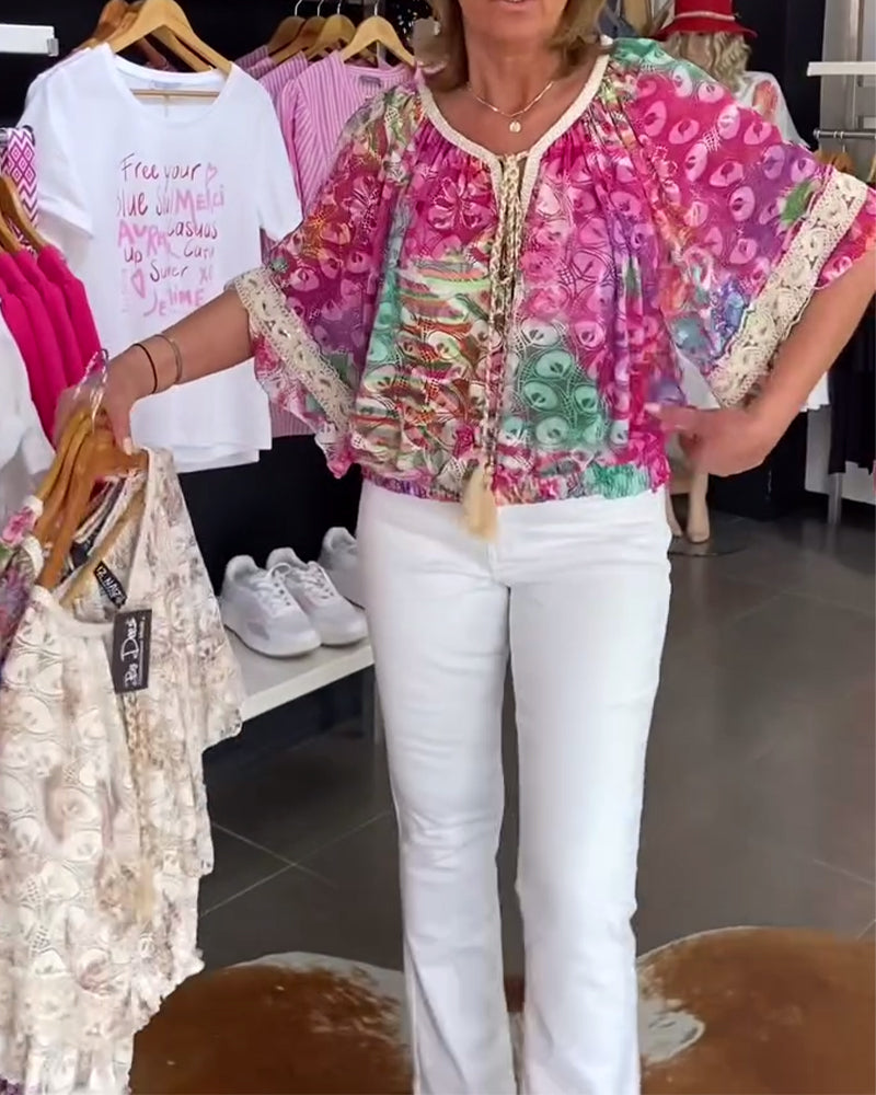 Bohemian print blouse met losse pasvorm