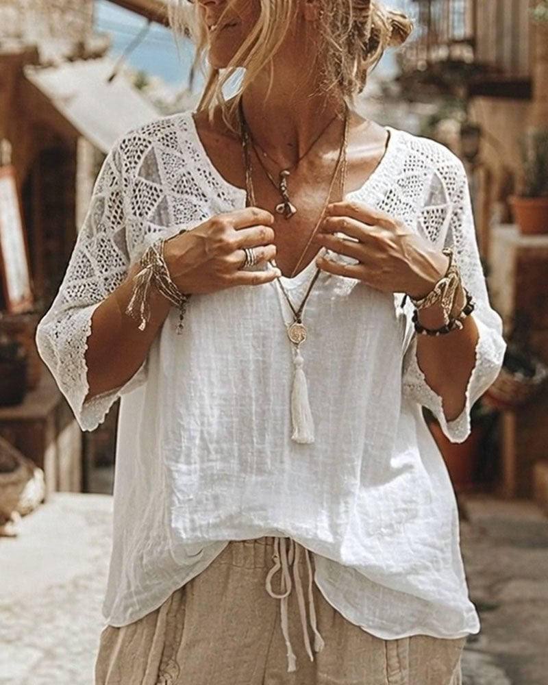 Effen blouse met V-hals en panelen