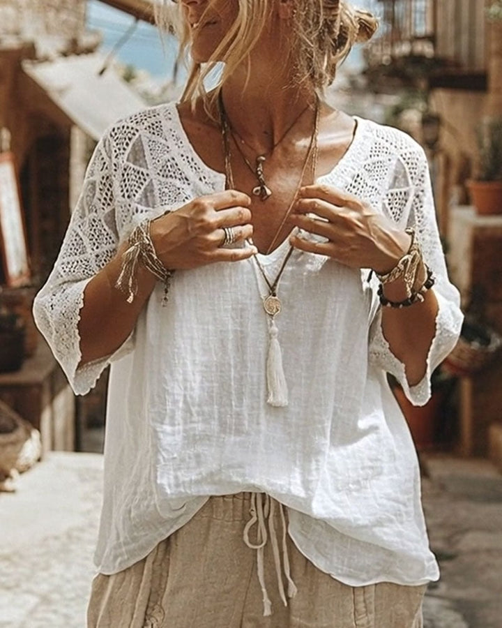 Effen blouse met V-hals en panelen
