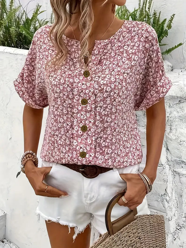 Moeiteloze top met bloemenprint en knoopjes