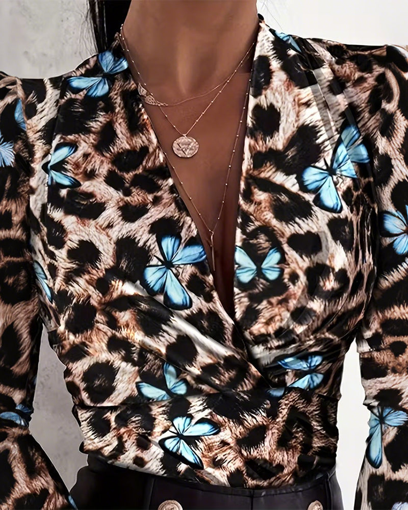 Trendy Top met Leopard Butterfly print