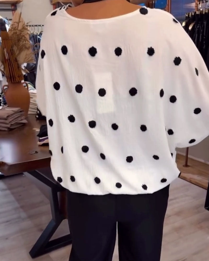Losse blouse met V-hals en polkadots