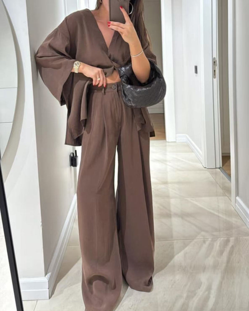 Comfortabele V-hals Casual Tweedelige Set